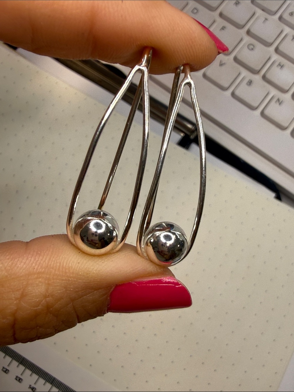 Silver Teardrop Drop Earrings with Polished Spheres